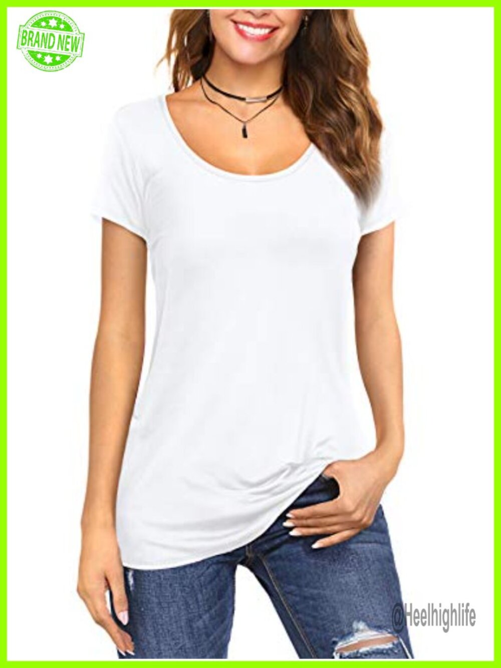 Amoretu Womens Scoop Neck Cotton T Shirt Tee Basic Casual Top